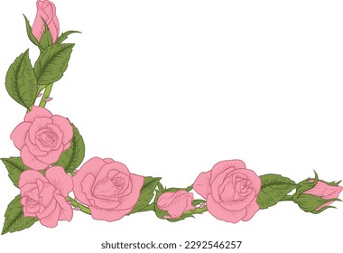 Roses fleurs en angle floral design dans un style vintage coupé en bois 