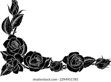 Roses fleurs en angle floral design dans un style vintage coupé en bois 