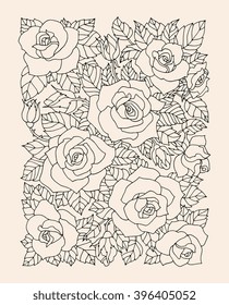 Roses flowers, floral pattern background. Vector artwork. Love bohemia concept for wedding invitation, card, ticket, branding, boutique logo, label.  Black, beige color