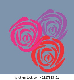 Roses flowers, layout of different colors, buds on a gray background. Collection of vector decorative design elements