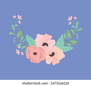 roses flowers and leafs wreath decoration