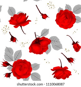 Roses. Flowers. Seamless pattern. Floral background. Buds. Leaves.