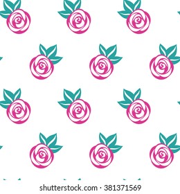 Roses flowers seamless pattern. Pink floral motives on white background. Vector illustration.