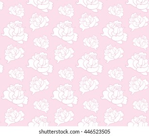 Roses flowers seamless pattern in tender pastel white and pink colors. Vector illustration.