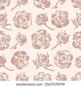 Roses. Flowers Seamless Vector Brown Pattern. Rose Flowers and Leaves. Monochrome Vintage Floral Background.