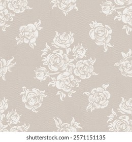 Roses. Flowers Seamless Vector Brown Pattern. Rose Flowers and Leaves. Monochrome Vintage Floral Background.
