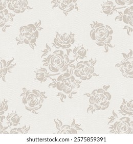 Roses. Flowers Seamless Vector Brown Pattern. Rose Flowers and Leaves. Monochrome Vintage Floral Background.