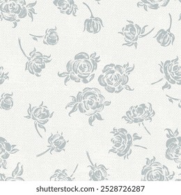 Roses. Flowers Seamless Vector Gray Pattern. Rose Flowers and Leaves. Monochrome Vintage Floral Background