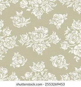 Rosas. Flores Padrão De Vetor Sem Costura. Flores e Folhas de Rosa. Fundo Dourado Floral Monocromático Vintage