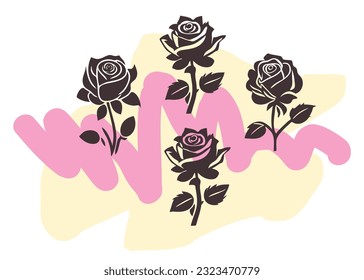 Flores rojas set silueta de dibujo vectorial.Floral bello elemento de boda.Diseño de tatuajes de esténcil.Decoración.Decoración de pegatinas de pared de vinilo.Recorte láser de perdigones.Logo de salón de belleza.Icono de corte de bricolaje