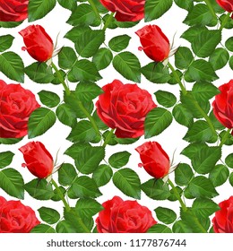 Roses Flowers Vector Seamless Pattern