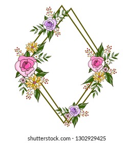 Roses. Frame with floral elements. Design of spring and summer season.