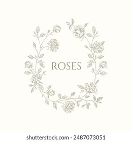 Roses frame monogram. Oval flower frame.
