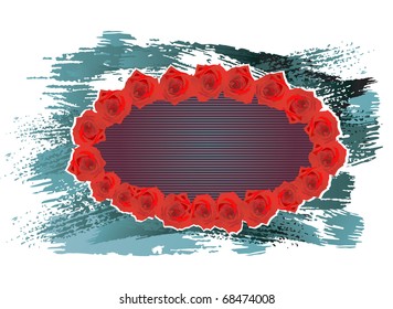 Roses frame on grunge background. Vector illustration.