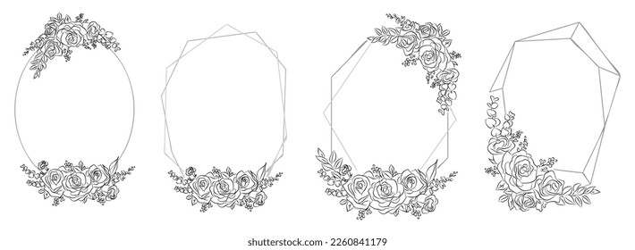 Rosas imágenes vectoriales monocromáticas de líneas de línea.