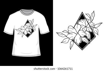 Roses in a geometrical for t-shirt design. Beautiful roses geometrical style