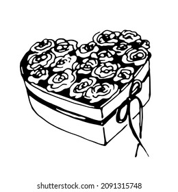 Roses in a gift box. Vector clipart. Hand drawn