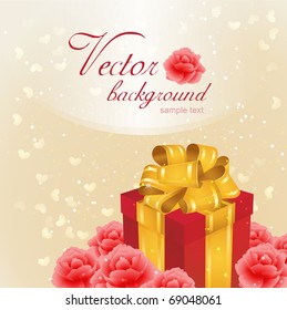 Roses and a gift for a loved one. Valentine's day or Wedding vector background