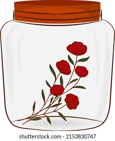 Rosas en un frasco de vidrio vector aislado, flor en botella