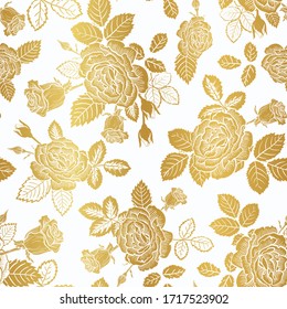 Roses Gold Bouquet Vector Seamless Pattern