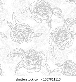 Roses. Grey floral seamless pattern, vector illustration