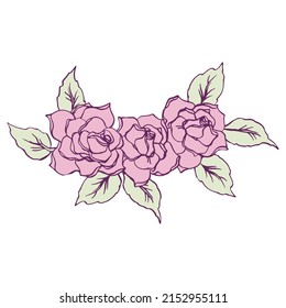 Roses group decorative element hand drawn vector isolated.