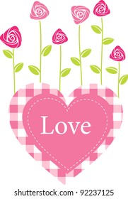 Roses grow from heart. Romantic vector card