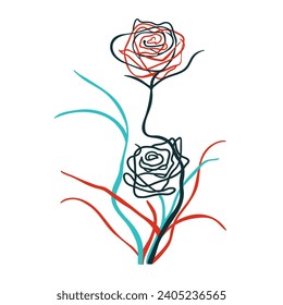 Roses hand drawn. Black line rose flowers inflorescence silhouettes isolated on white background.  Vector illustration