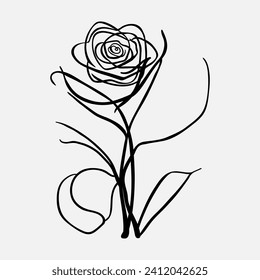 Roses hand drawn. Black line rose flowers inflorescence silhouettes isolated on white background.  Vector illustration