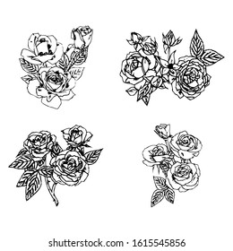 Roses. Hand drawn flower set. Rose silhouettes vector illustration