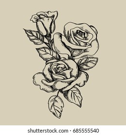 Roses. Hand-drawn sketch of a tattoo