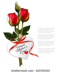 Roses with Happy Mother's Day gift card. Vector.