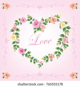 Roses Heart Card.illustration vector