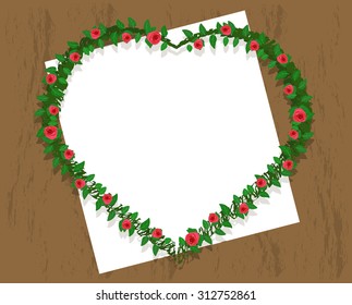 Roses heart frame with note paper. vector illustration