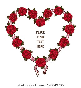 Roses heart frame. Sketch vector element for romantic design
