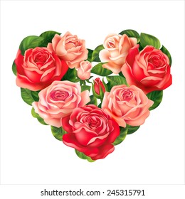 Roses heart on white. Vector eps 10.