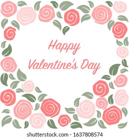 Roses with heart shape on pink background - card