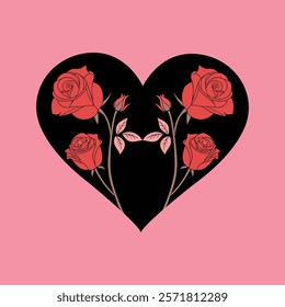 Roses in heart shape vector illustration. Valentine's Day, flowers heart, flowers in heart shape.