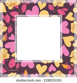 Roses and hearts pattern. Flat design. Vector illustration. Design element for poster, photo frame or home decor.