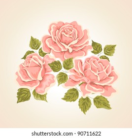 Roses. Illustration with flowers bouquet. Color design elements.