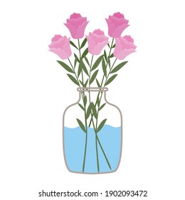roses inside a vase with water vector illustration design