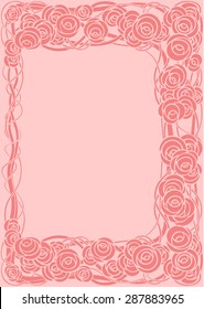 roses invitation poscard with gentle curly ornaments