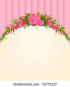 Roses with lace ornaments on background. Vector