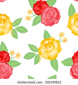 Roses and leaves background pattern - Illustration