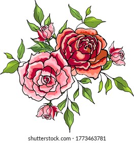 Roses with leaves and buds element design