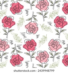 Patrón decorativo de rosas y hojas
