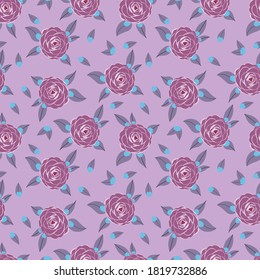 Roses and leaves floral seamless pattern