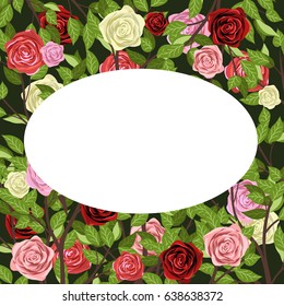 roses and leaves on a dark background. postcard
