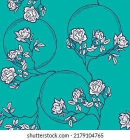 Roses with leaves pattern for fabric print, background decoration, paper ornament, wallpaper. Floral, garden, botanical, theme. Romantic, elegant hand drawn illustration. Vintage style vector drawing.