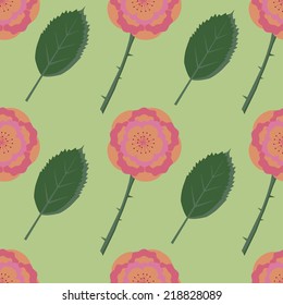 Roses and leaves seamless pattern